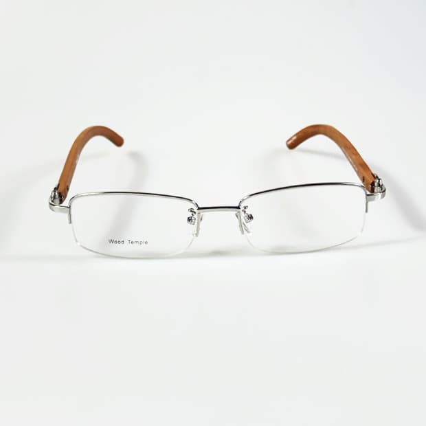 90s TOKIO 실버 메탈 반무테 스퀘어 우드템플 빈티지 안경