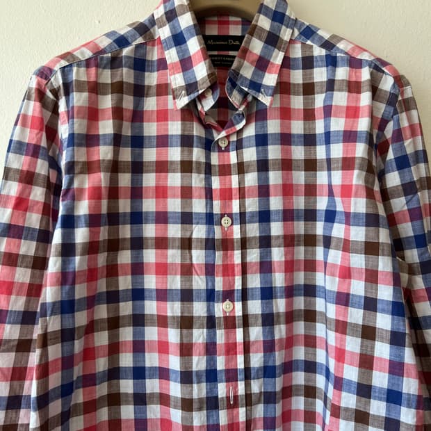 마시모뚜띠 남성 네이비핑크 코튼긴팔셔츠