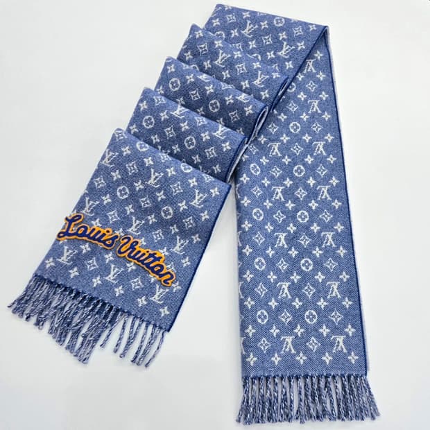 루이비통 로고 LV 데님 모노그램 울 캐시미어 머플러 목도리