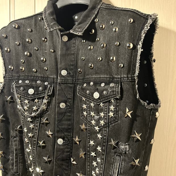 Big Stud Chain Detail Denim Vest 