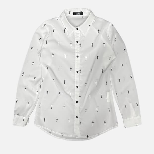 cross pattern white blouse