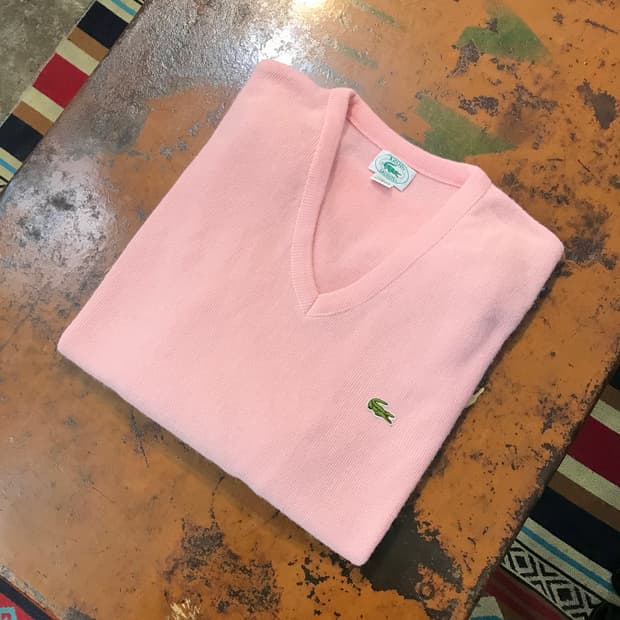 80s USA 아이조드 라코스테 핑크 브이넥 아크릴 니트 남성 110 