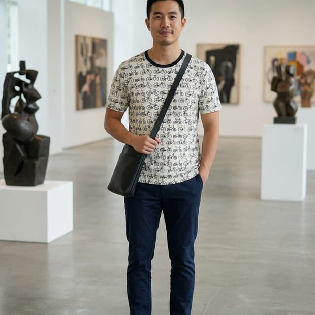 이세이 미야케 맨 자전거 패턴 반팔 티셔츠