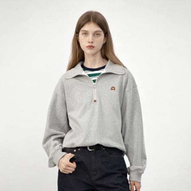 던스트 레더로고 하프집업 스웻셔츠 멜란지그레이 XS