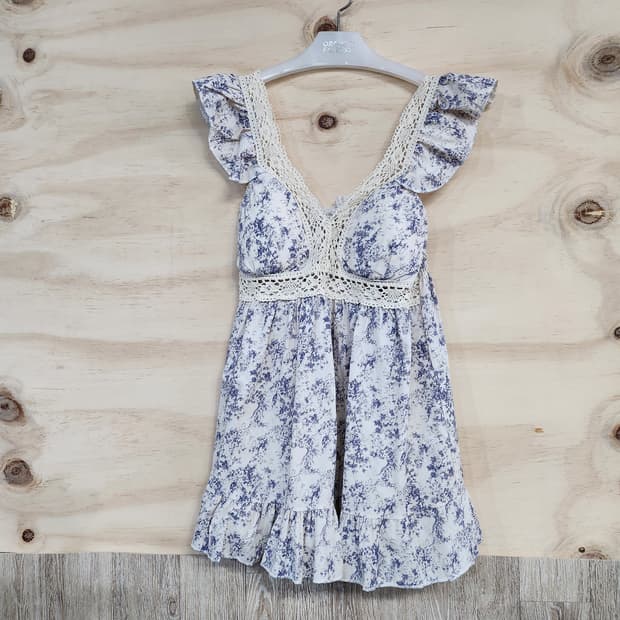 1013) 플라워 패턴 레이스 미니 원피스