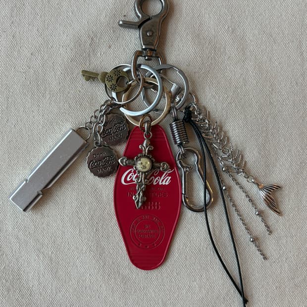 빈티지 코카콜라 감성 키링 세트 (십자가+체인 디테일)