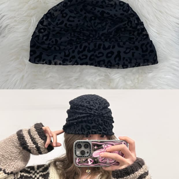 갸루 레오파드 셔링 비니