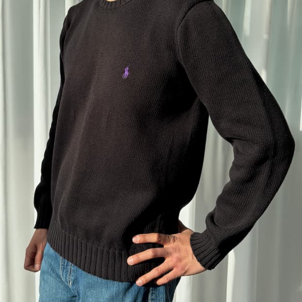 [M]폴로 랄프로렌 블랙 라운드넥 코튼 니트