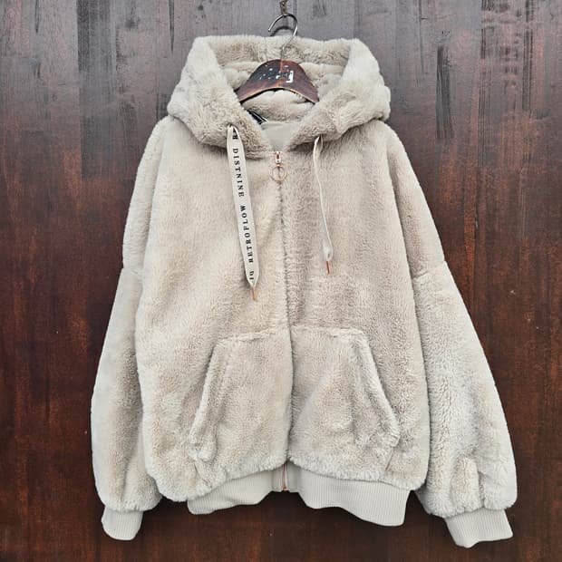 아이보리 뽀글이 후드 집업 85