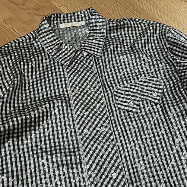 인견 메탈사 별 패턴 블라우스