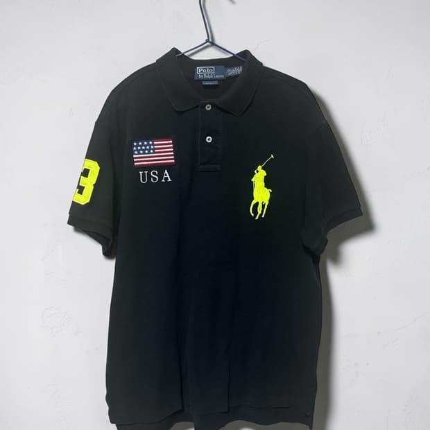 폴로 빅포니 USA 국기 카라티 블랙 L