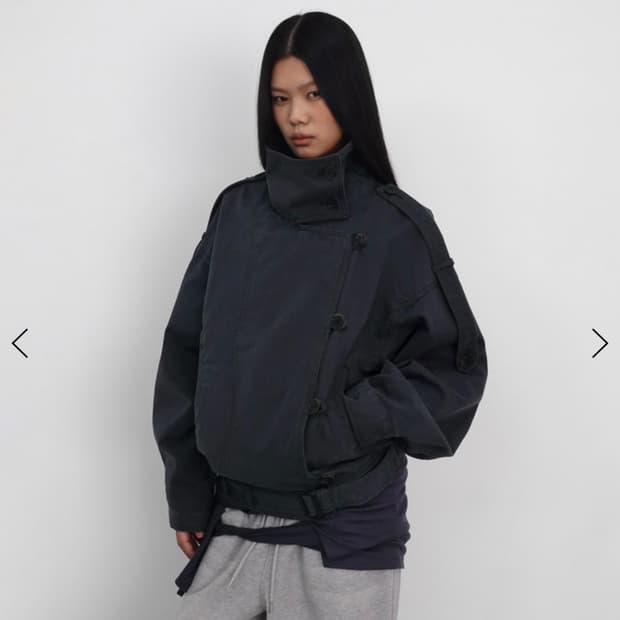 샌드릭 하이넥 코튼 자켓 네이비
