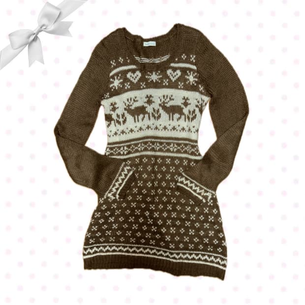 어스뮤직) 노르딕 사슴 패턴 초코맛 니트원피스