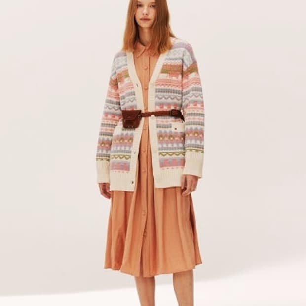 써스데이아일랜드 자카드 롱가디건 