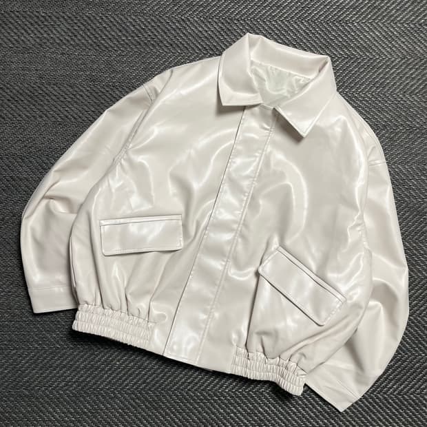 빈티지 미니멀 화이트 레더 가죽 자켓 집업y 5286