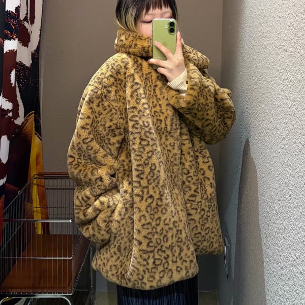 빈티지 빅카라 레오파드 퍼자켓