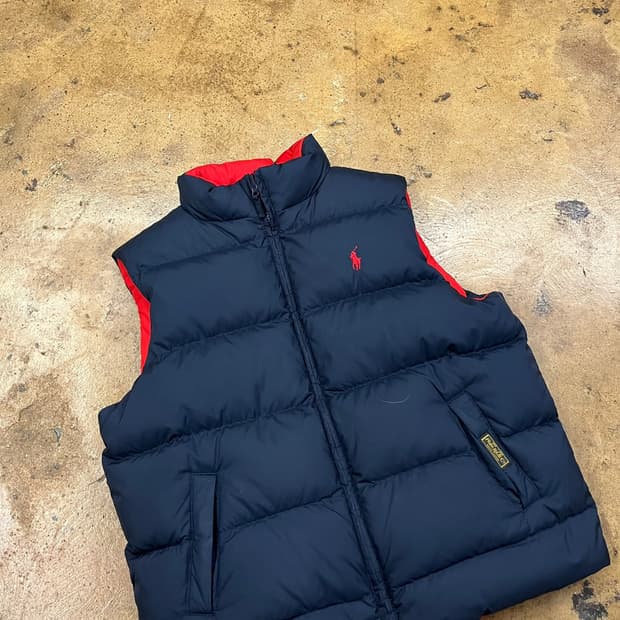 폴로 랄프로렌 양면 네이비 레드 리버시블 패딩 조끼 