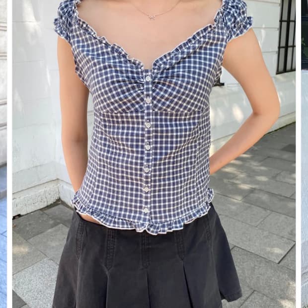 브랜디 멜빌 블라우스 엘레나 탑 네이비 체크