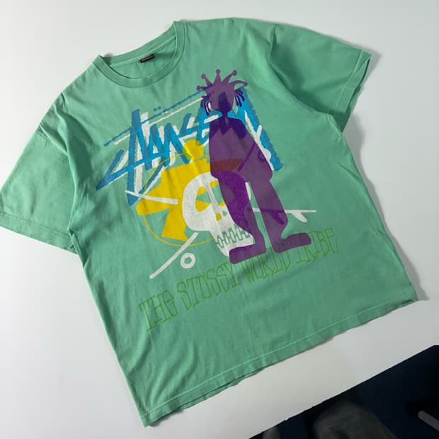 Stussy 스투시 00,s 월드트라이브 라이트그린 반팔티셔츠