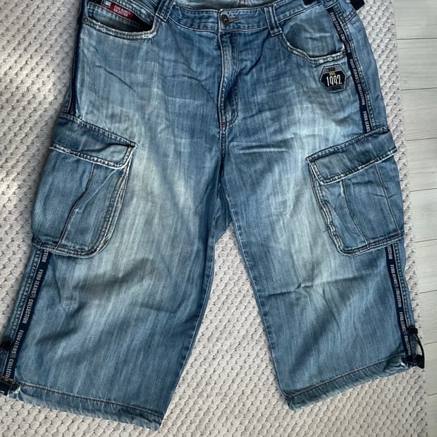 Fubu 데님 버뮤다 청바지 올드스쿨 스트릿 스타일