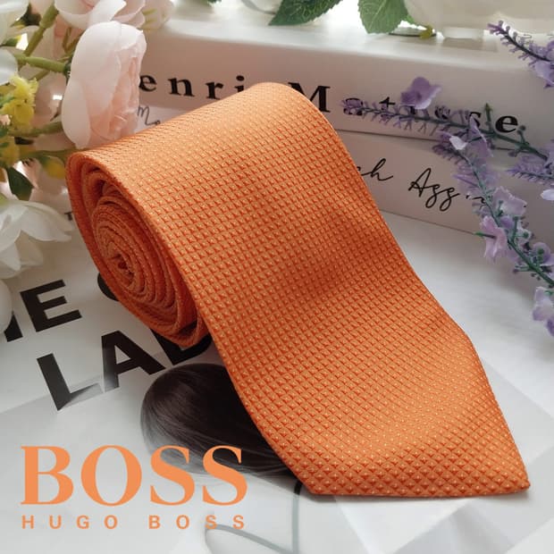 휴고보스 실크 오렌지 텍스처 슬림 넥타이 7.9cm A+등급 K1269
