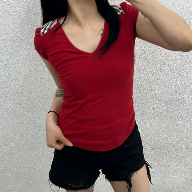 버버리 레드체크 레드 슬리브리스 S