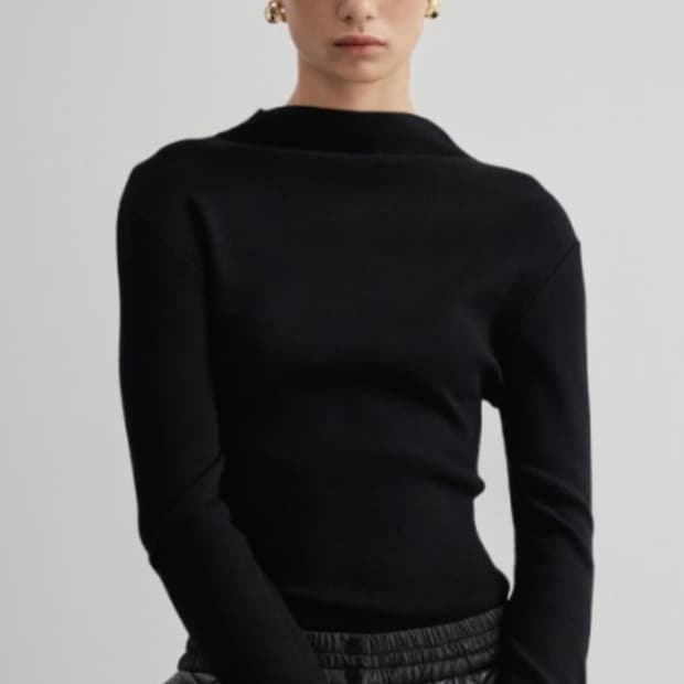 오르 고밀도 반넥 니트 아이보리, 블랙 L