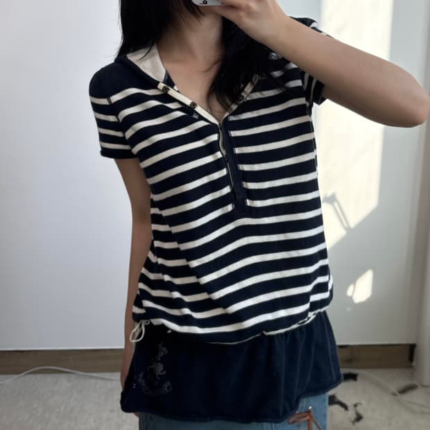 폴로 진스 컴퍼니 레이어드 반팔 후드 원피스 모리걸