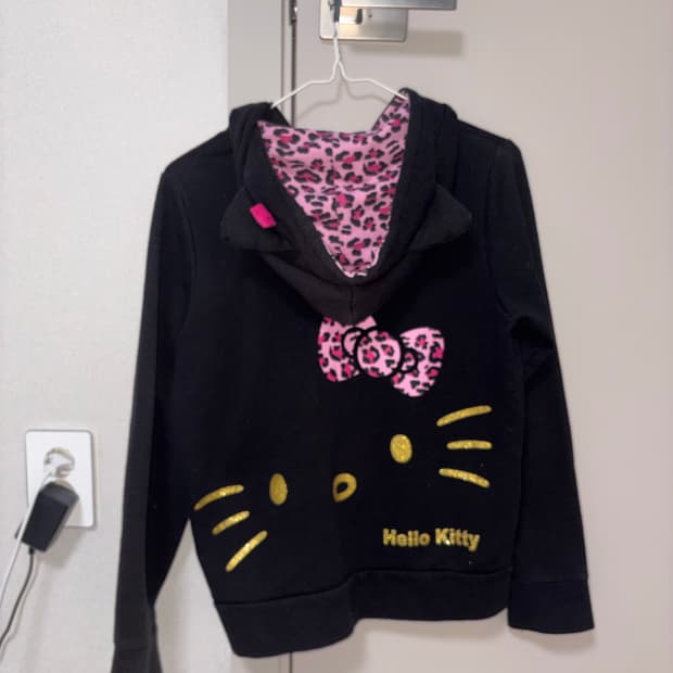 핑크 레오파드 헬로키티 귀 후드집업