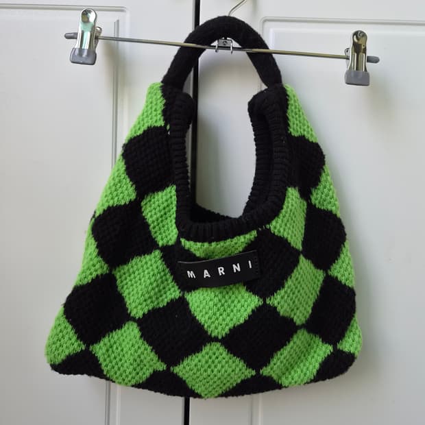 니트 체크 토트백