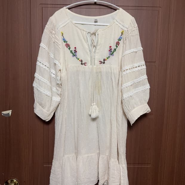 모리걸 하구미 아오이유우 빈티지 아이보리 꽃 자수 레이스 도트 원피스