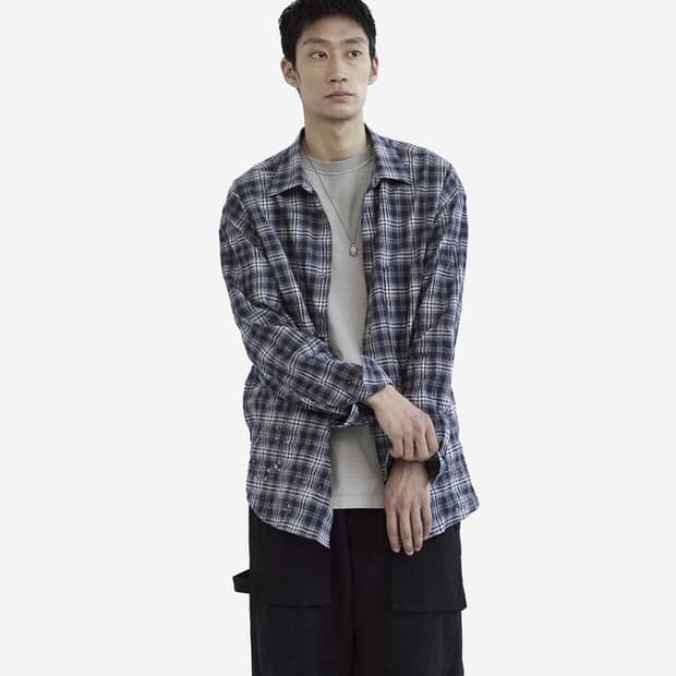 4) 폴리테루 컨트리 체크 셔츠 네이비 플레인