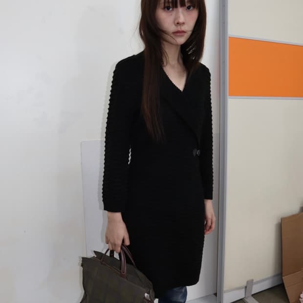 black ribbed wrap knit dress