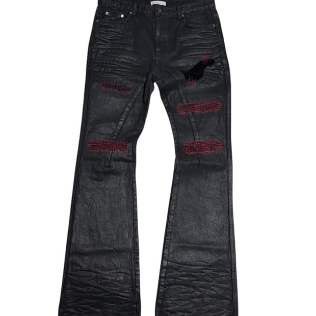 에모스탠스 에문 디스트로이드 레드 스티치 왁스 플레어 데님팬츠 3사이즈