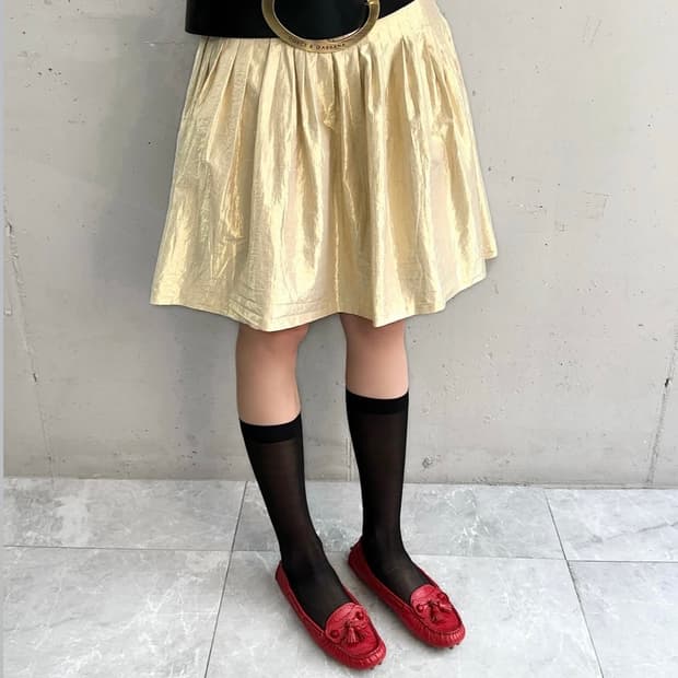 Moschino 골드 플리츠 미디스커트