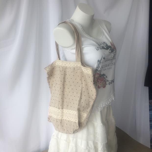 crochet trimming dot pattern tote bag