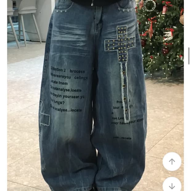 십자가데님 /그래픽데님/ 프린팅 와이드 데님/ Y2k룩(S)