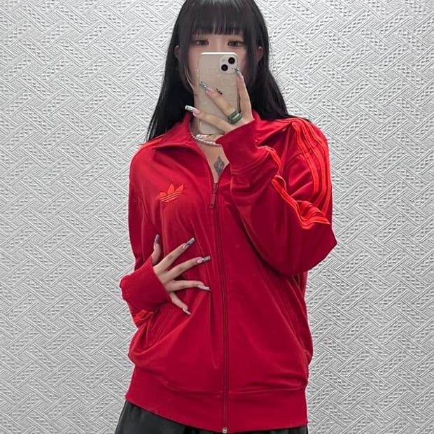 아디다스 Y2K 레트로 파이어버드 레드오렌지 져지집업 100 C12691