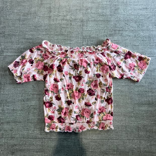일본빈티지 Withgae 하구미모리걸 프린세스 플라워 오프숄더티셔츠
