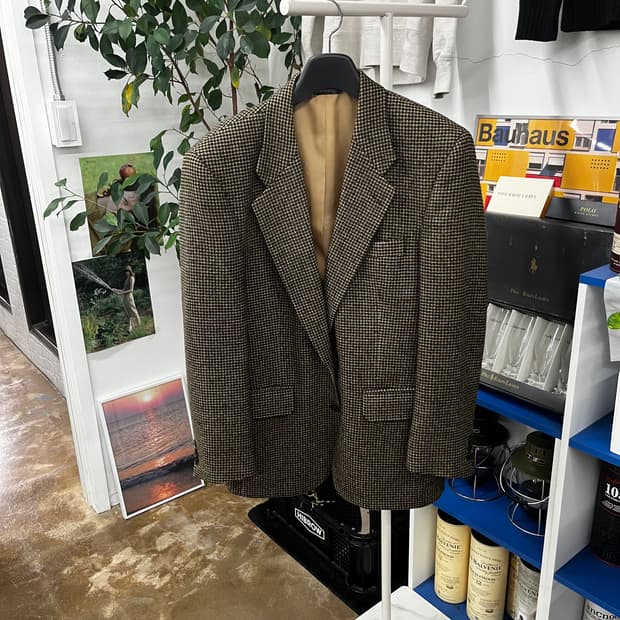 버버리 하운드투스 체크 카멜헤어 블레이져 50R