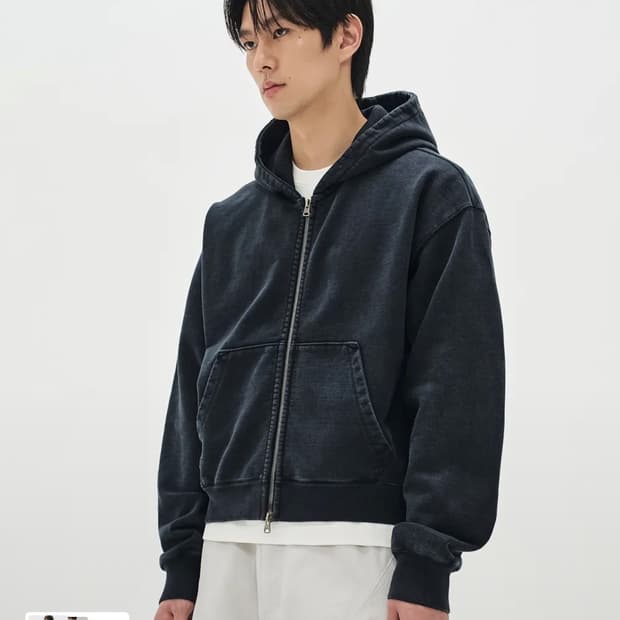 [L] 소버먼트 980G 크롭 피그먼트 후디 집업 워시드 블랙