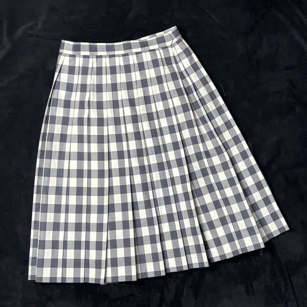 일본빈티지 그레이 체크 미디 스커트