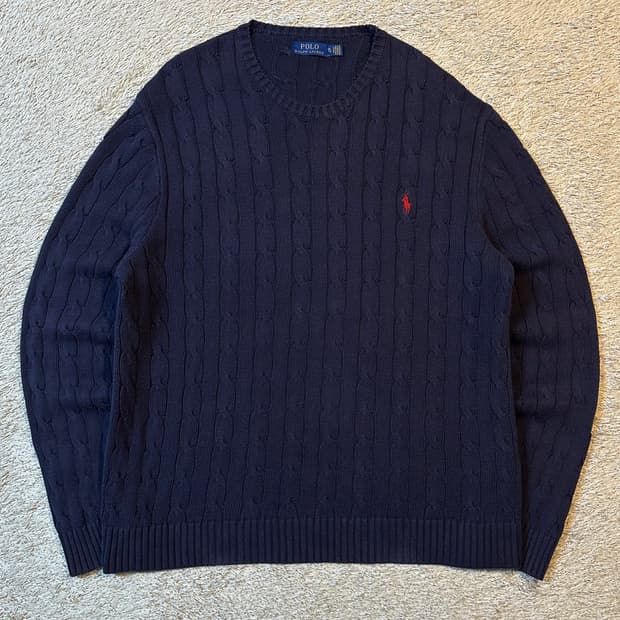 폴로 랄프로렌 신형 레드포니 케이블 코튼 꽈배기 니트 네이비