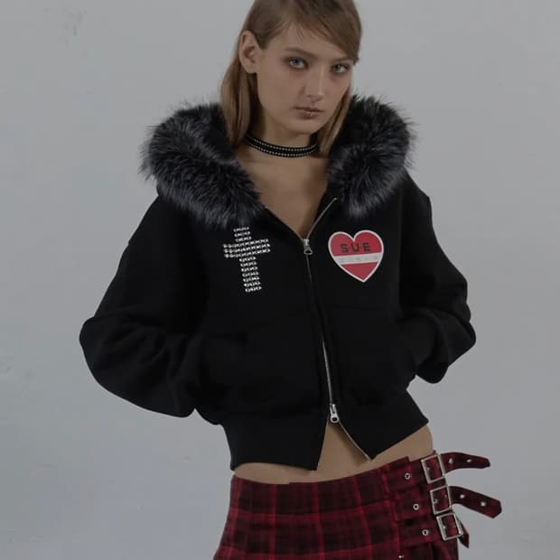 셋업이엑스 FUR TRIMMING HOODED ZIP-UP / BLACK