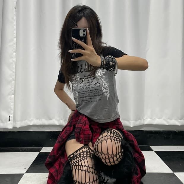 🎸그레이 펑크 프린팅 티셔츠🎸