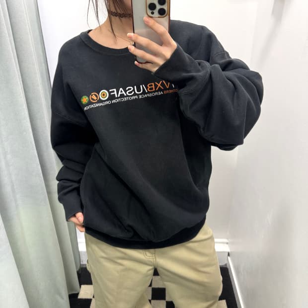 챔피온 블랙 리버스위브 스웻셔츠