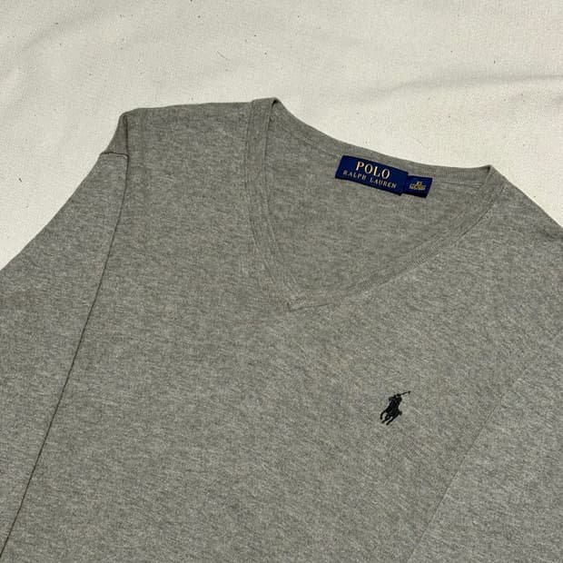 XS 폴로랄프로렌 여성용 브이넥 그레이 니트