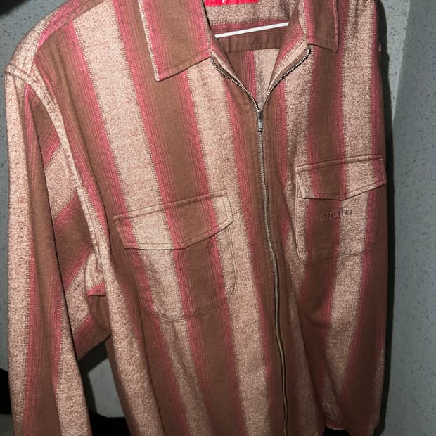 슈프림 23fw 스트라이프 플란넬 집업 셔츠 브라운 