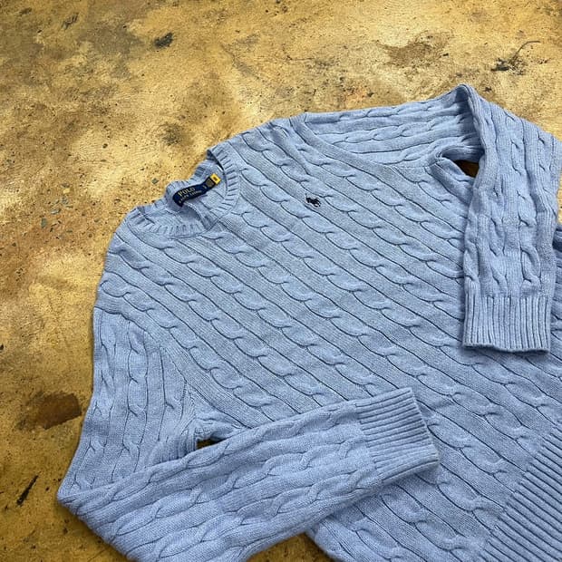 폴로 랄프로렌 하늘 파스텔 블루 꽈배기 니트 