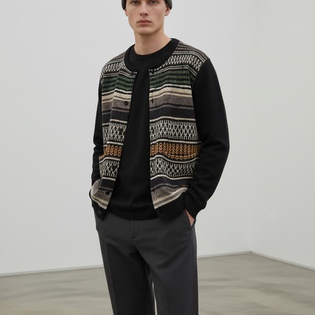 M/ 네이버후드x버튼 에스닉 패턴 가디건